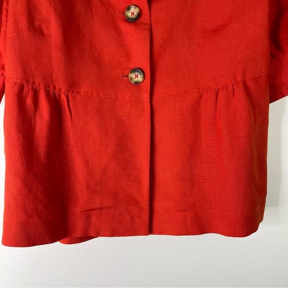 Vintage orange linen button peplum cottagecore boho blazer jacket medium - Picture 3 of 8